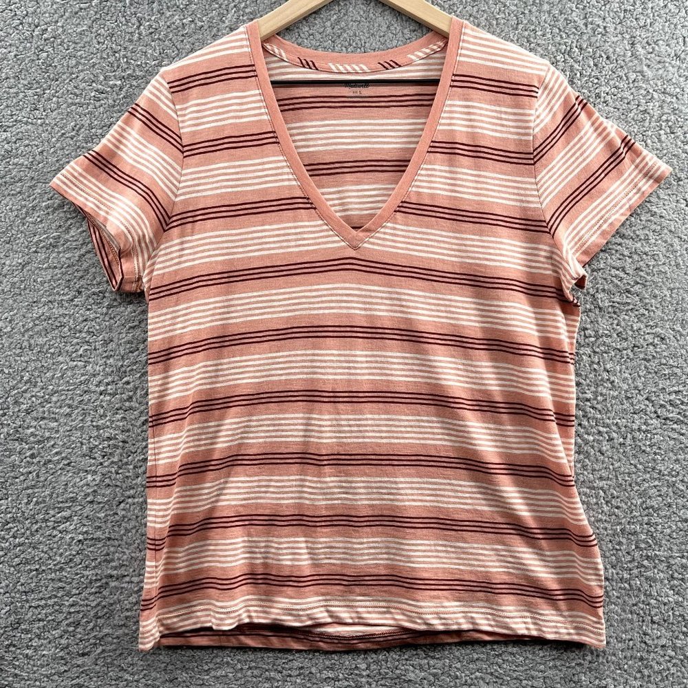 Madewell Whisper Cotton V-Neck Tee Butterfly Striped Burnished L